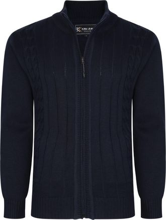 KAM Zip Through Cardigan Cable Knit Mens King Size Sweater Navy 6XL (81)