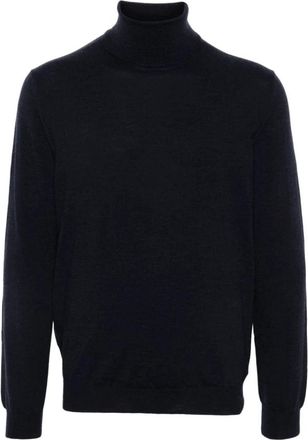 Zanone Blauwe Wollen Blend Rolnek Trui - Heren - Coltruien - Blauw - XL - Wol - Truien & Vesten