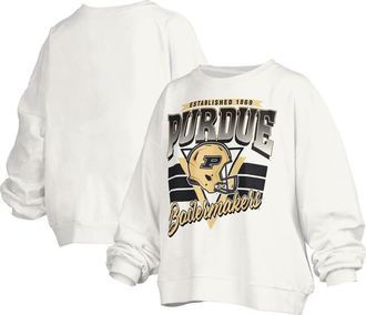 Pressbox Womens Pressbox White Purdue Boilermakers Janice Retro Logo Oversized Pullover Sweatshirt at Nordstrom, Size X-Large