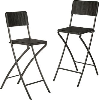 Relaxdays Relaxdays - 2 Taburetes De Cocina Altos Plegables, Estilo Rat&aacute;n, Banqueta Pl&aacute;stico Y Metal, 115x44x63 Cm, Negro