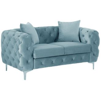 Vente-Unique Vente-unique - Divano 2 posti Chesterfield in velluto azzurro pastello - edwina