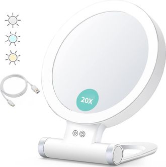 OEM Lupa Iluminada, 20x/1x, Doble Cara, Espejo De Maquillaje Port&aacute;til, Iluminaci&oacute;n De 3 Colores, Pantalla T&aacute;ctil Con Intensidad Ajustable