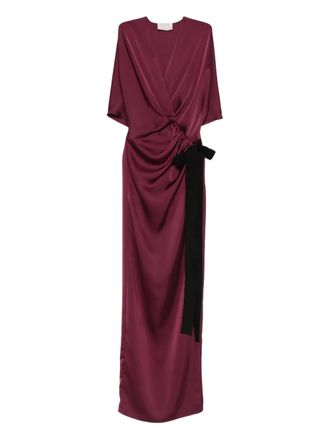 V:PM ATELIER Samantha bow-knot draped maxi dress - women - Polyester/Polyester/Spandex/Elastane - 36 - Red