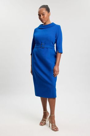 Karen Millen Womens Plus Size Tailored Roll Neck Pencil Midi Dress - Blue Viscose - Size 20 UK