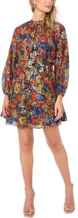 Vince Camuto Floral Long Sleeve Minidress in Classic Navy at Nordstrom, Size Xx-Large