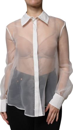 Elisabetta Franchi Sheer Colla Buttoned Long Sleeves Womens Top (Pre-Owned)