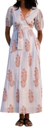 SZ Blockprints Emily Dress In Poppy Stamp & Thin Stripes