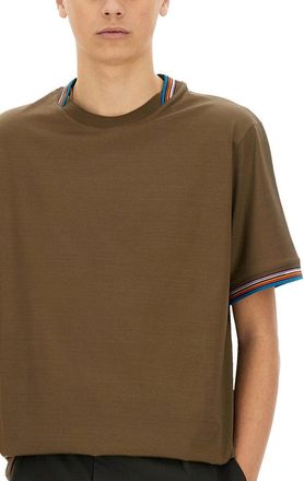 Paul Smith Striped-Trim Cotton T-Shirt - Brown