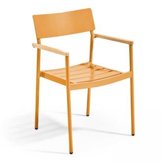 Oviala Sill&oacute;n de jard&iacute;n de aluminio y madera amarillo mostaza