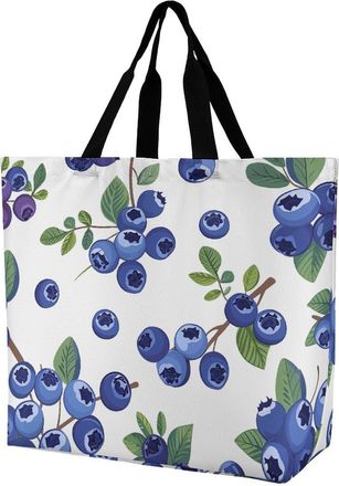 Generic Blueberries With Leaves Shopping Bag Reusable Handbag Portable Shoulder Bags For Yoga Work Camping