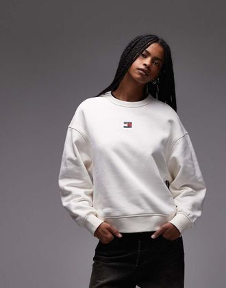 Tommy Jeans Felpa con cappuccio squadrata bianca con stemma del logo-Bianco