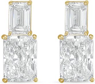 Diana M. Jewels 14kt yellow gold 4cts lab grown emerald and radiant cut diamond earrings