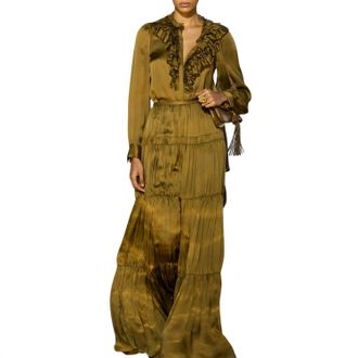 Ulla Johnson Rouen Silk Ruffle Blouse In Willow