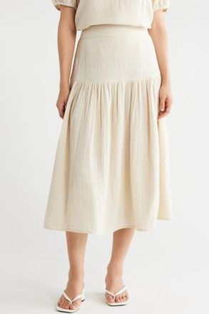 Caslon Cotton Gauze Tiered Midi Skirt in Beige Rainy Day at Nordstrom Rack, Size X-Large