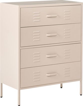 Beliani C&oacute;moda De Metal Con 4 Cajones Almacenaje De Acero Cajonera Estilo Industrial Beige Enago