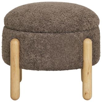 Moloo Puf con almacenaje en tela boucl&eacute; marr&oacute;n y madera &oslash;45 cm