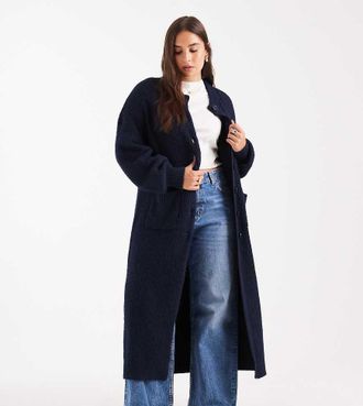 Asos Curve ASOS DESIGN Curve - Cardigan in maglia taglio lungo blu navy girocollo