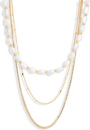 Nordstrom Rack Faux Pearl Layered Chain Necklace in White- Gold at Nordstrom Rack