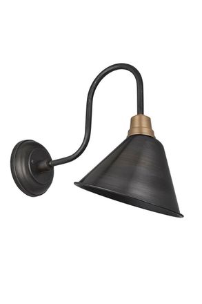 Industville Swan Neck Cone Wall Light, 8 Inch, Pewter in Dark Grey