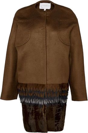 Carolina Herrera Cappotto con orlo in piume - Marrone