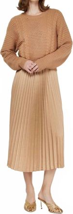 Current Air Long Sleeve Pullover Sweater And Pleated Dress Set In Tan