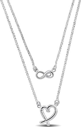 Mimi & Max Infinity and Heart Charm Double Strand Necklace in Sterling Silver - 16+18+1 in