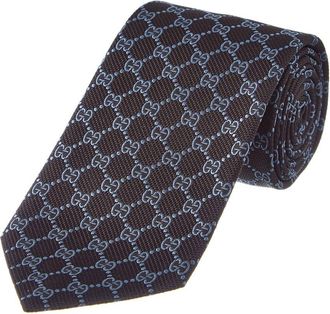 Gucci Black & Light Blue Gg Silk Tie