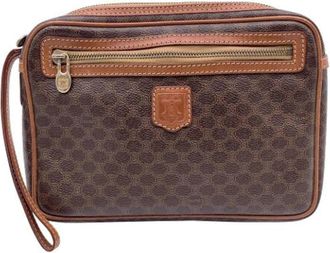 Celine Pre-owned Vintage Macadam Canvas Clutch Pochette Wristlet Bag - Dames - Vintage Clutch - Bruin - ONE Size - Katoen - Vintage