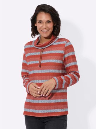 Casual Looks Rollkragenshirt CASUAL LOOKS Shirt, Damen, Gr. 36, grau (rostrot, hellgrau, geringelt), 95% Polyester, 5% Elasthan, gemustert, gestreift, mehrfarbig, 