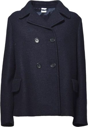 Aspesi Navy Blue Boxy Felted Wool Jacket