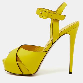 Le Silla Yellow Leather Ankle Strap Platform Sandals Size 39