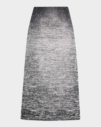 Oscar De La Renta Ombre Metallic Boucle Jacquard Midi Pencil Skirt