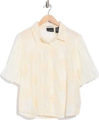 Forgotten Grace Eyelet Puff Sleeve Button-Up Shirt in Natural at Nordstrom Rack, Size 2 X