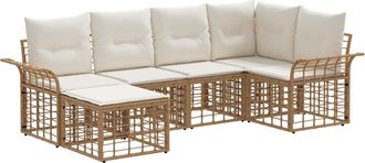 vidaXL Conjunto De Sof&aacute;s De Exterior 6 Uds. Natural Y Crema Poli&eacute;ster Vidaxl