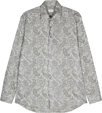 Etro Paisley Floral Shirt met Lange Mouwen - Heren - Casual Overhemden - Grijs - XS - Katoen - Overhemden