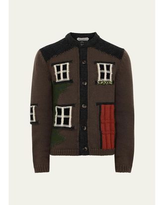J.W.Anderson Mens House Intarsia Knit Polo Cardigan