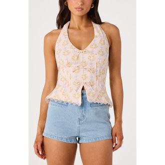 ASTR the Label Julia Floral Halter Top in Blush Multi Floral at Nordstrom, Size X-Large