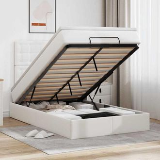 vidaXL Estructura Cama Otomana Colch&oacute;n Cuero Sint&eacute;tico Blanco Vidaxl