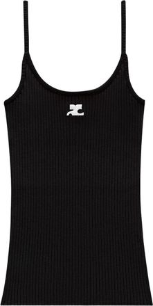 Courr&egrave;ges Ribbed Slim-Fit Tank Top with Scoop Neckline and Logo Detail