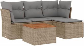 vidaXL Juego De Sof&aacute;s Jard&iacute;n Con Cojines 5 Pzas Rat&aacute;n Sint&eacute;tico Beige Vidaxl