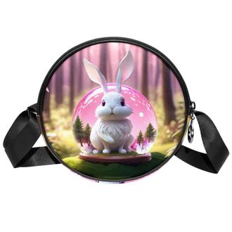 Generic Circle Crossbody Bag for Women, Rabbit Crystal Ball Small Sling Bag Daypack with Zipper Adjustable Shoulder Straps Casual Ladies Girls Round Purse