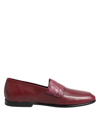 Dolce & Gabbana Burgundy Leather Formal Slip On Mens Shoes