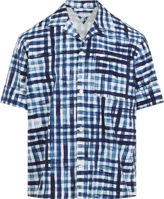 Bottega Veneta Printed Bowling Shirt - Heren - Korte mouwen Overhemden - Blauw - L - Katoen - Overhemden