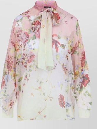 Roberto Cavalli silk floral-print cutout long-sleeve blouse