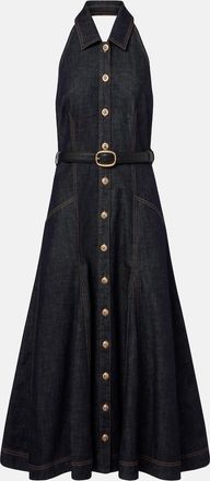 Self Portrait Halterneck denim midi dress