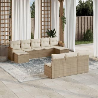 vidaXL Juego De Sof&aacute;s Jard&iacute;n Con Cojines Beige 10 Pzas Rat&aacute;n Sint&eacute;tico Vidaxl