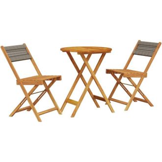 vidaXL Juego De Bistro De 3 Piezas Polipropileno Y Madera Maciza Gris Vidaxl