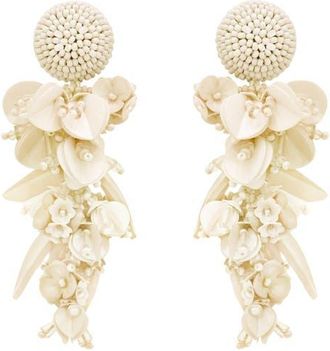 Oscar De La Renta Floral Clip-On Chandelier Earrings in White at Nordstrom