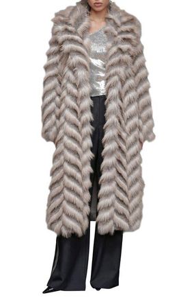 Avec Les Filles Chevron Stripe Faux Fur Coat in Bobcat at Nordstrom, Size Small