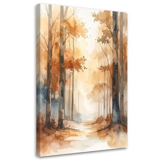 Feeby Cuadro Sobre Lienzo, Bosque Oto&ntilde;al En Tonos Beige Paisaje Forestal En Acuarela De Estilo Escandinavo, 80x120